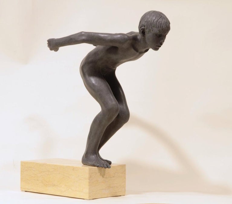 Insilit- 21st Century Contemporary Bronze Sculpture of a Nude Boy Diving For Sale 1