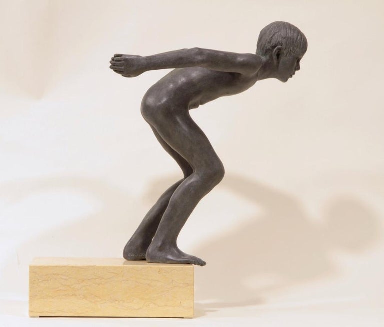 Insilit- 21st Century Contemporary Bronze Sculpture of a Nude Boy Diving For Sale 2