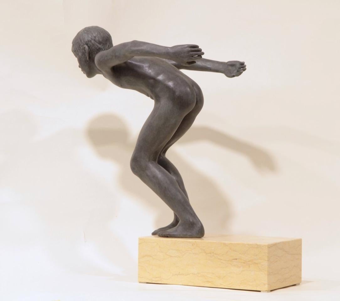 Insilit- 21st Century Contemporary Bronze Sculpture of a Nude Boy Diving 2