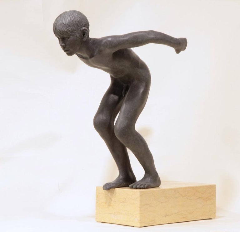 Wim van der Kant Nude Sculpture - Insilit- 21st Century Contemporary Bronze Sculpture of a Nude Boy Diving