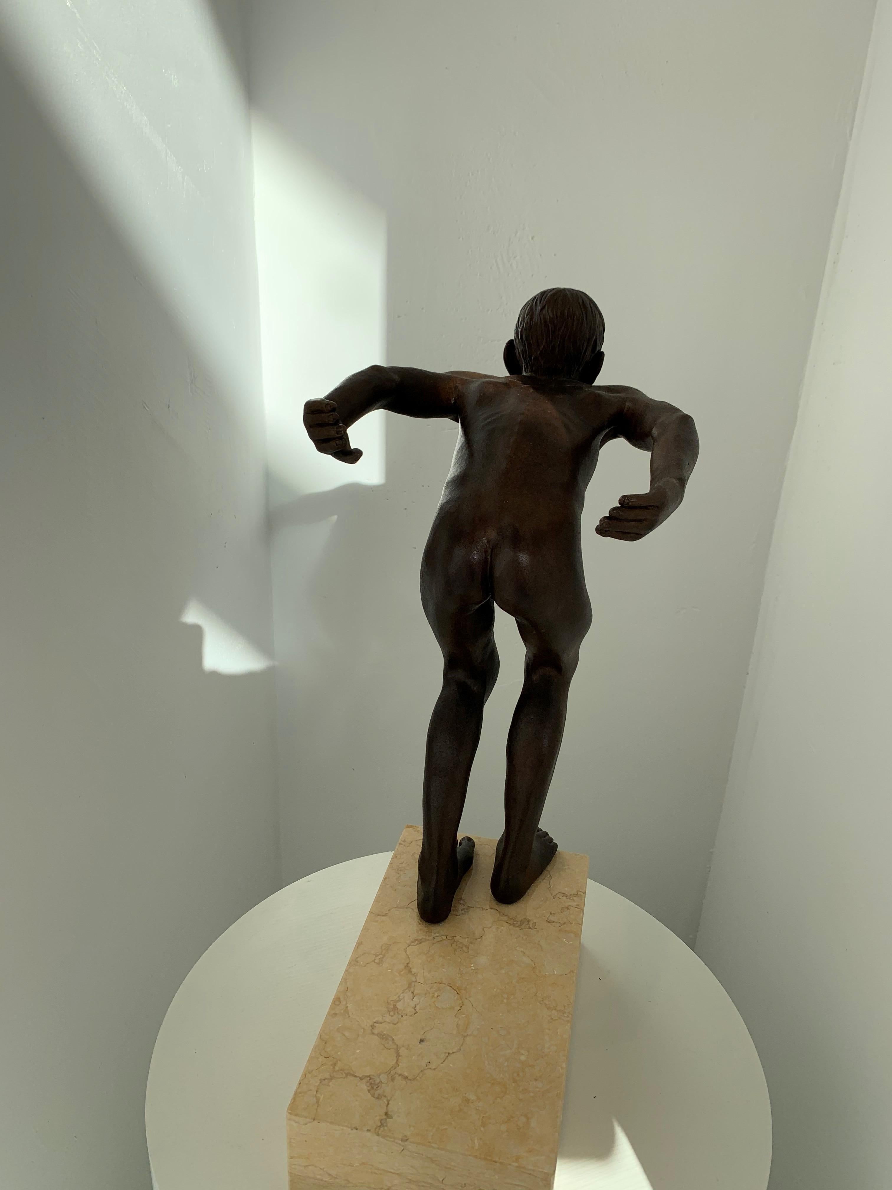 Insilit Bronze Marble Stone Nude Contemporary Sculpture Boy Jumping In Stock - Sizes of sculpture, without Stone pedestal : 40 x 32 x 22 cm 

Wim van der Kant (1949, Kampen) is a selftaught artist. Next to his busy profession as a teacher at a high