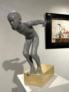 Insilit Bronce Mármol Piedra Escultura Contemporánea Desnudo Chico Saltando En Stock