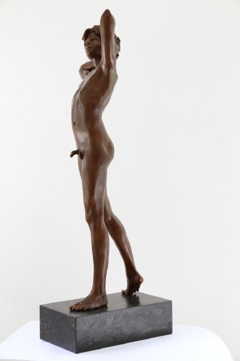 Lucifer Evangilans Bronze Contemporary Sculpture Nude Boy Male Figure - Gold Nude Sculpture by Wim van der Kant