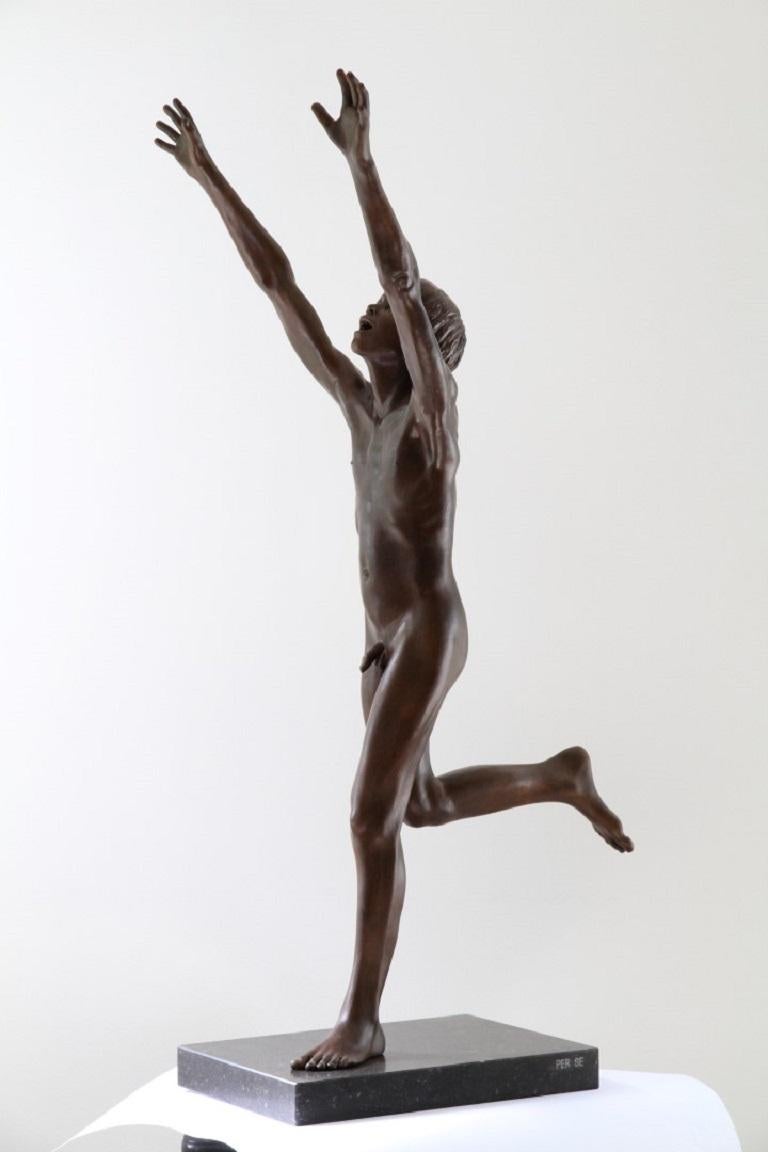 Per Se Bronze Contemporary Sculpture Nude Boy Male Figure Marble Stone