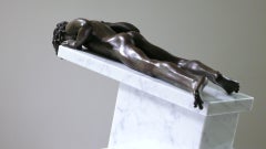 Profundus Scultura in bronzo Ragazzo nudo Figura maschile contemporanea Pietra di marmo