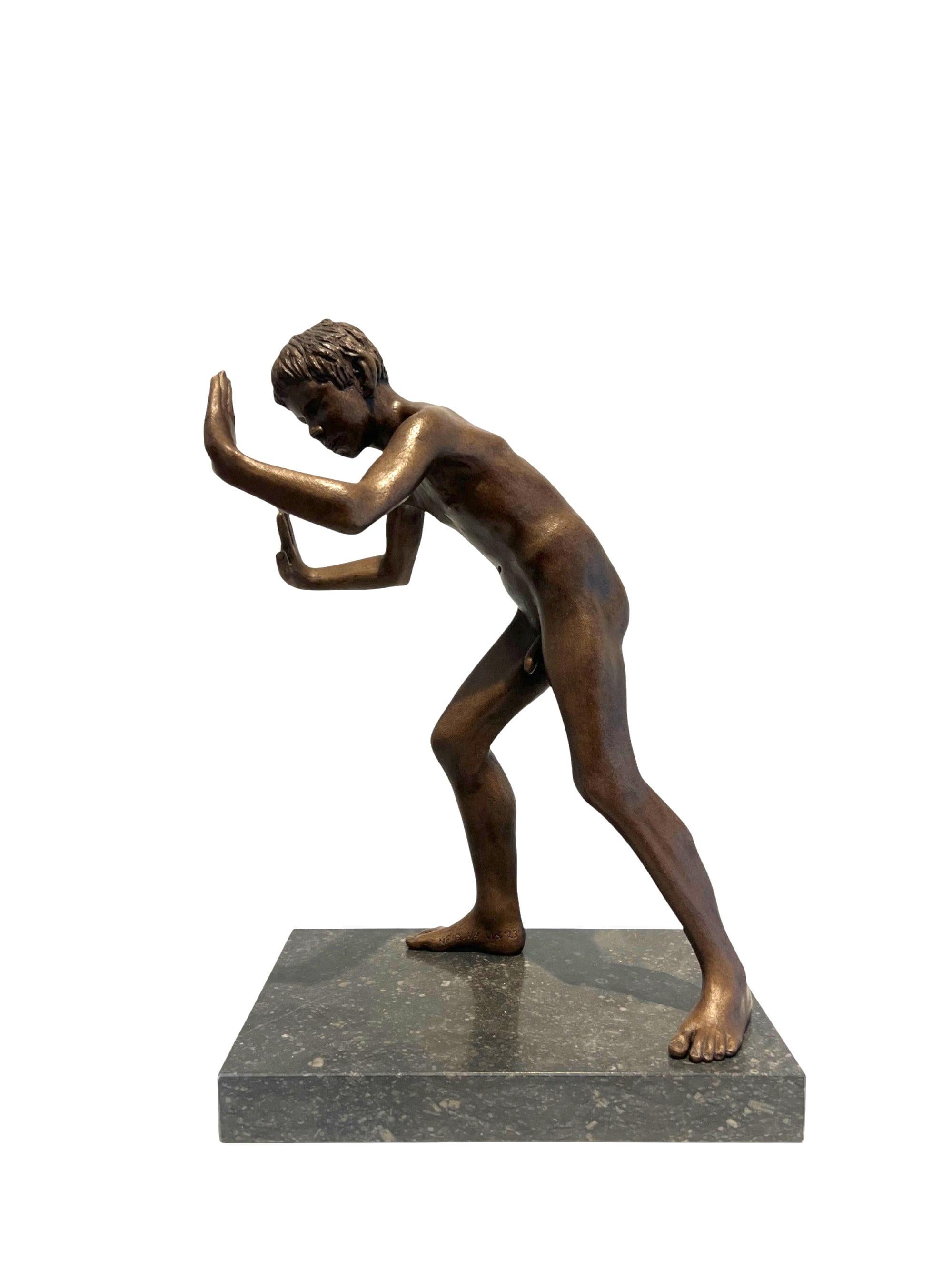 Wim van der Kant Figurative Sculpture - Prorsum Bookend Bronze Sculpture Classic Nude Boy Contemporary In Stock