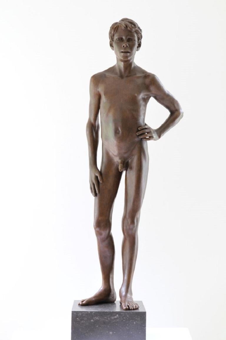Wim van der Kant Figurative Sculpture - Quis Mihi Iniuriam Facet Bronze Sculpture Nude Boy Male Figure Marble In Stock I