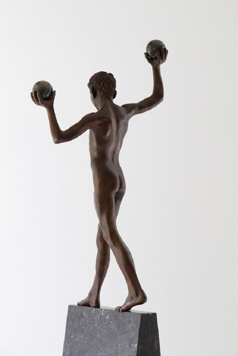 Wim van der Kant - Tollit Bronze Sculpture Nude Boy Contemporary Male  Figure Balance Marble Stone For Sale at 1stDibs
