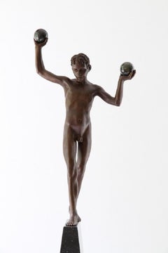 Tollit Bronze Sculpture Nude Boy Contemporary Male Figure Balance Marble Stone