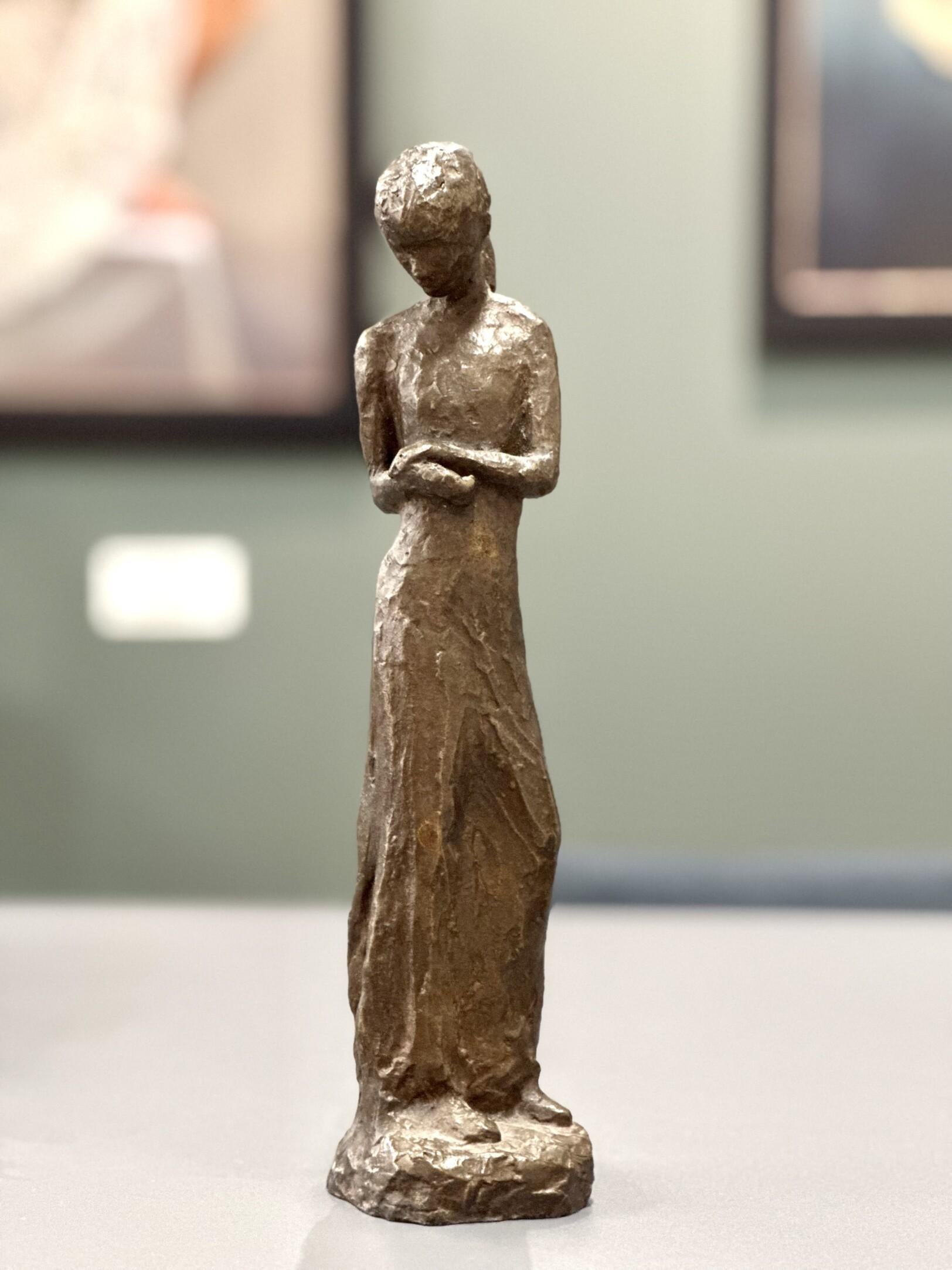 Jessie- 21st Century Bronze Sculpture of a Young Girl - Gold Figurative Sculpture by Wim van der Kraan