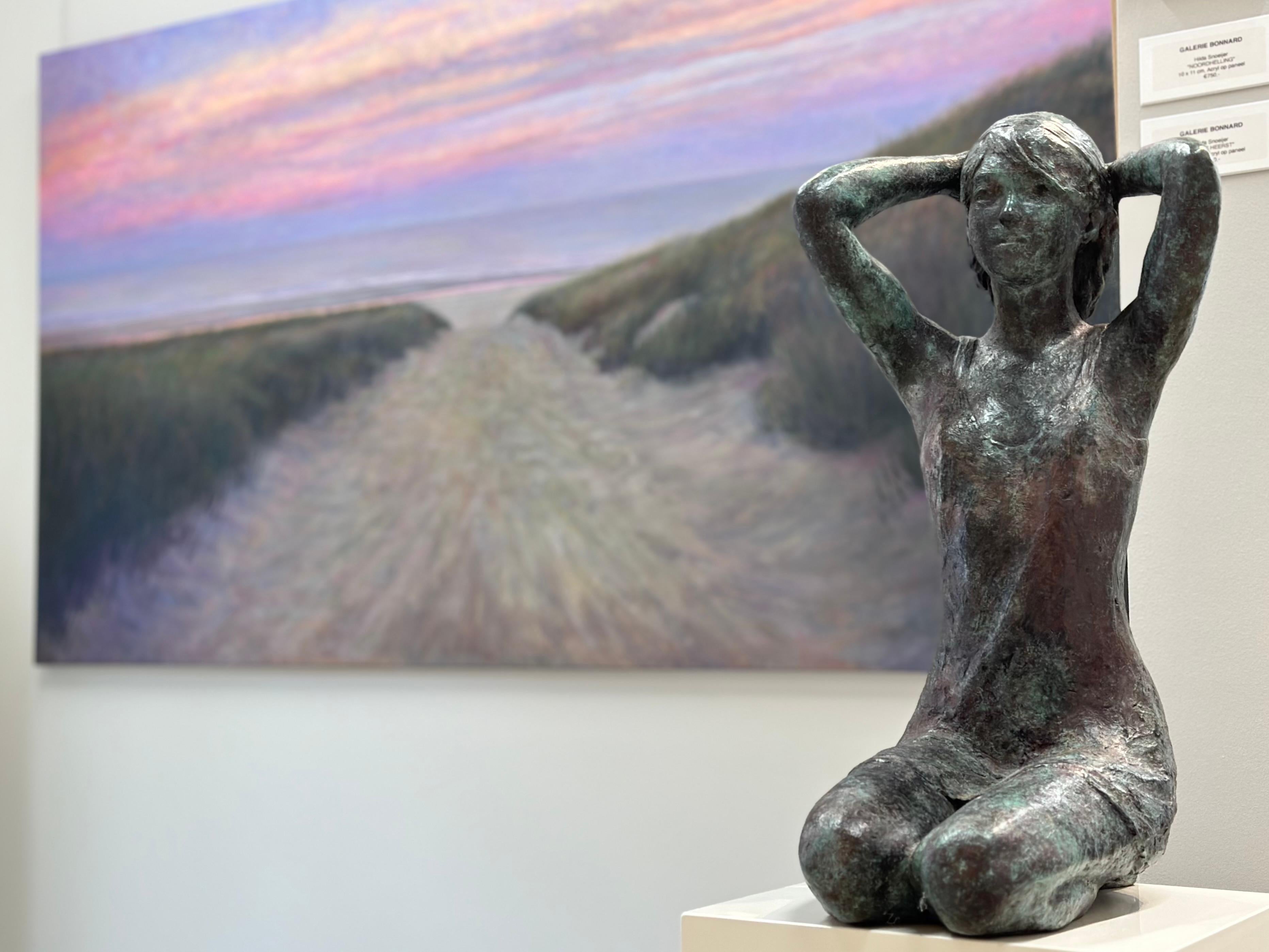 Marjo- 21st Century Bronze Sculpture of a sitting Young Girl - Gold Figurative Sculpture by Wim van der Kraan