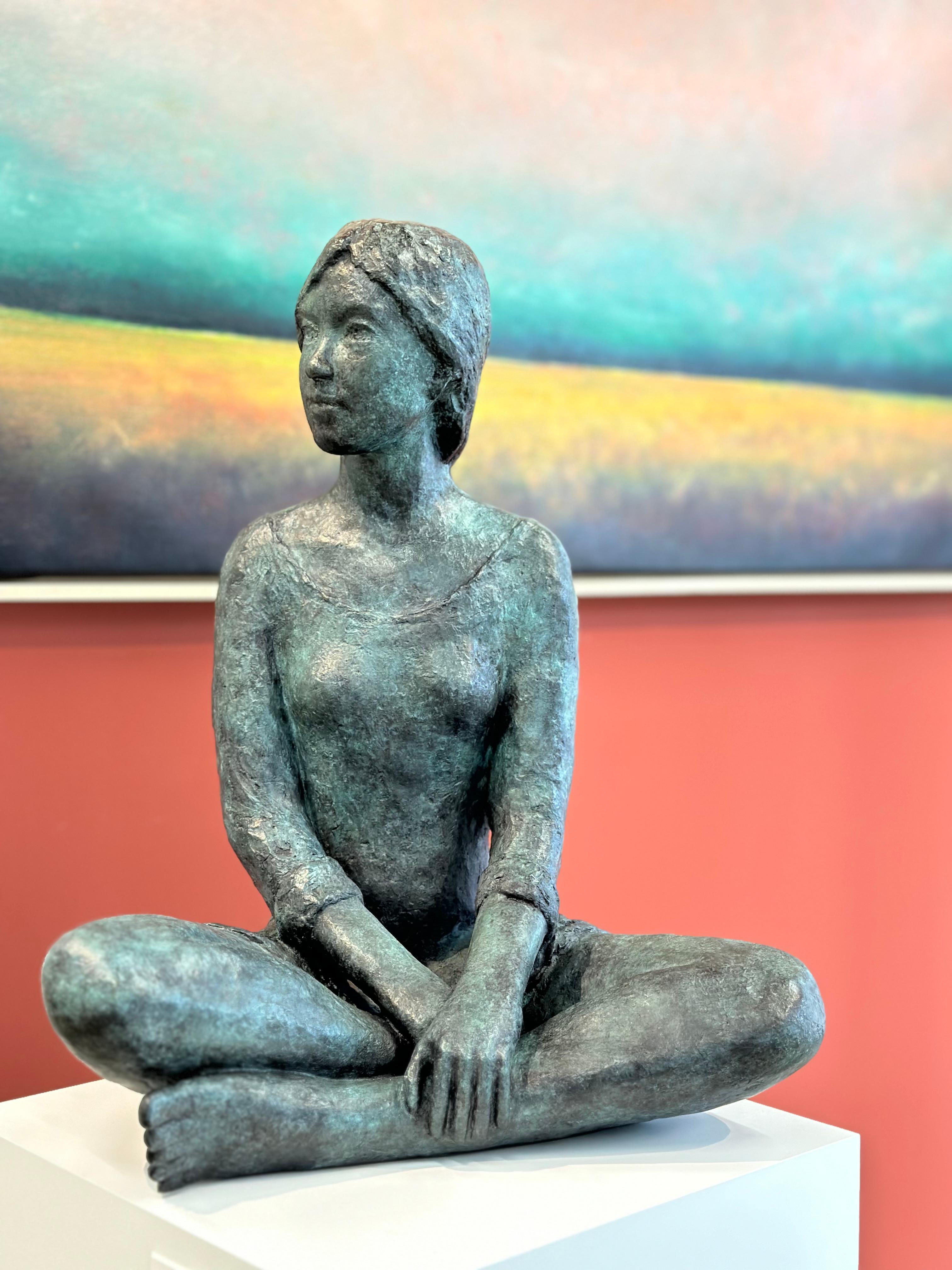 Sandra- 21st Century Bronze Sculpture of a sitting Young Girl For Sale 1