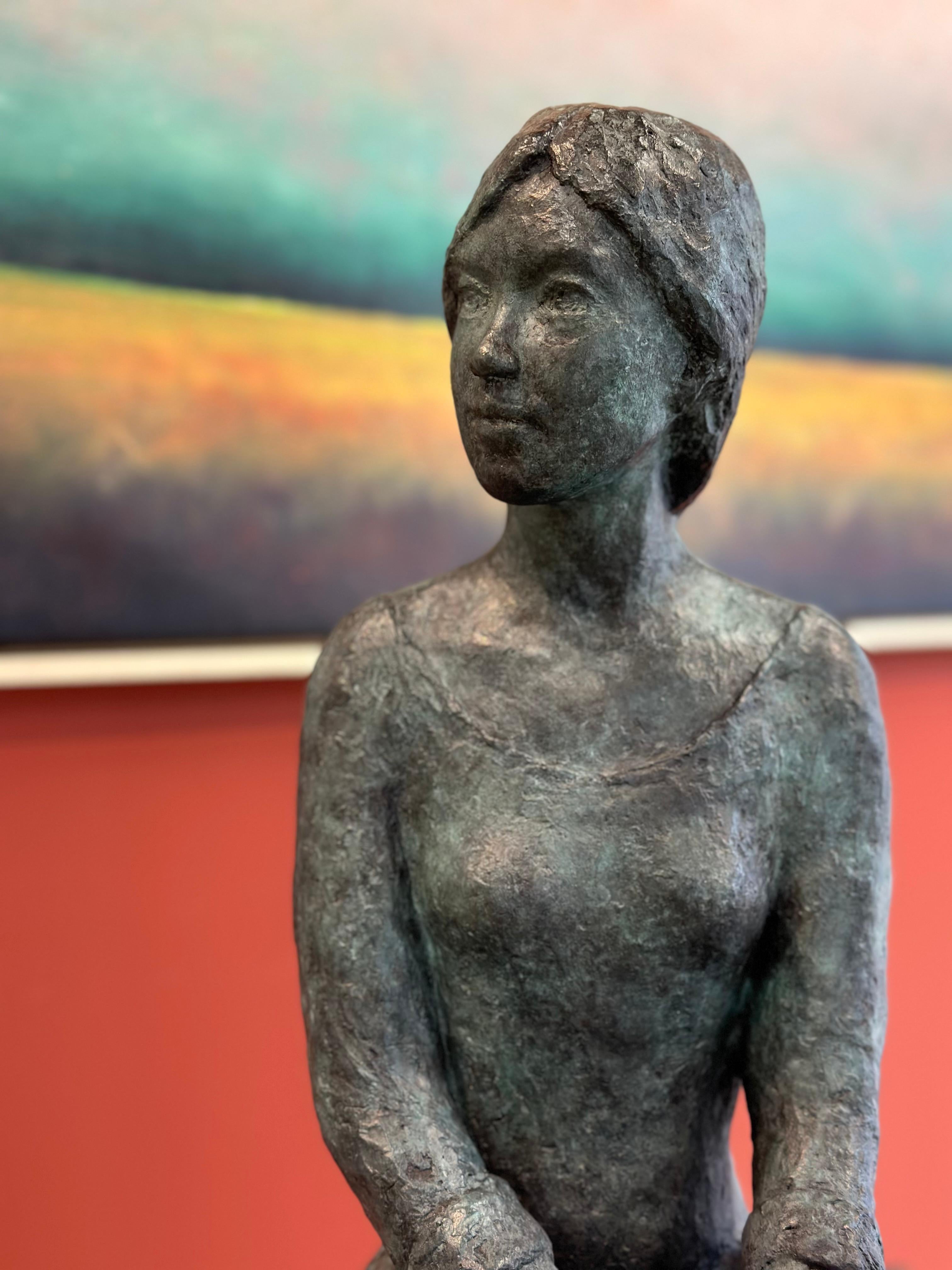 Sandra- 21st Century Bronze Sculpture of a sitting Young Girl For Sale 2