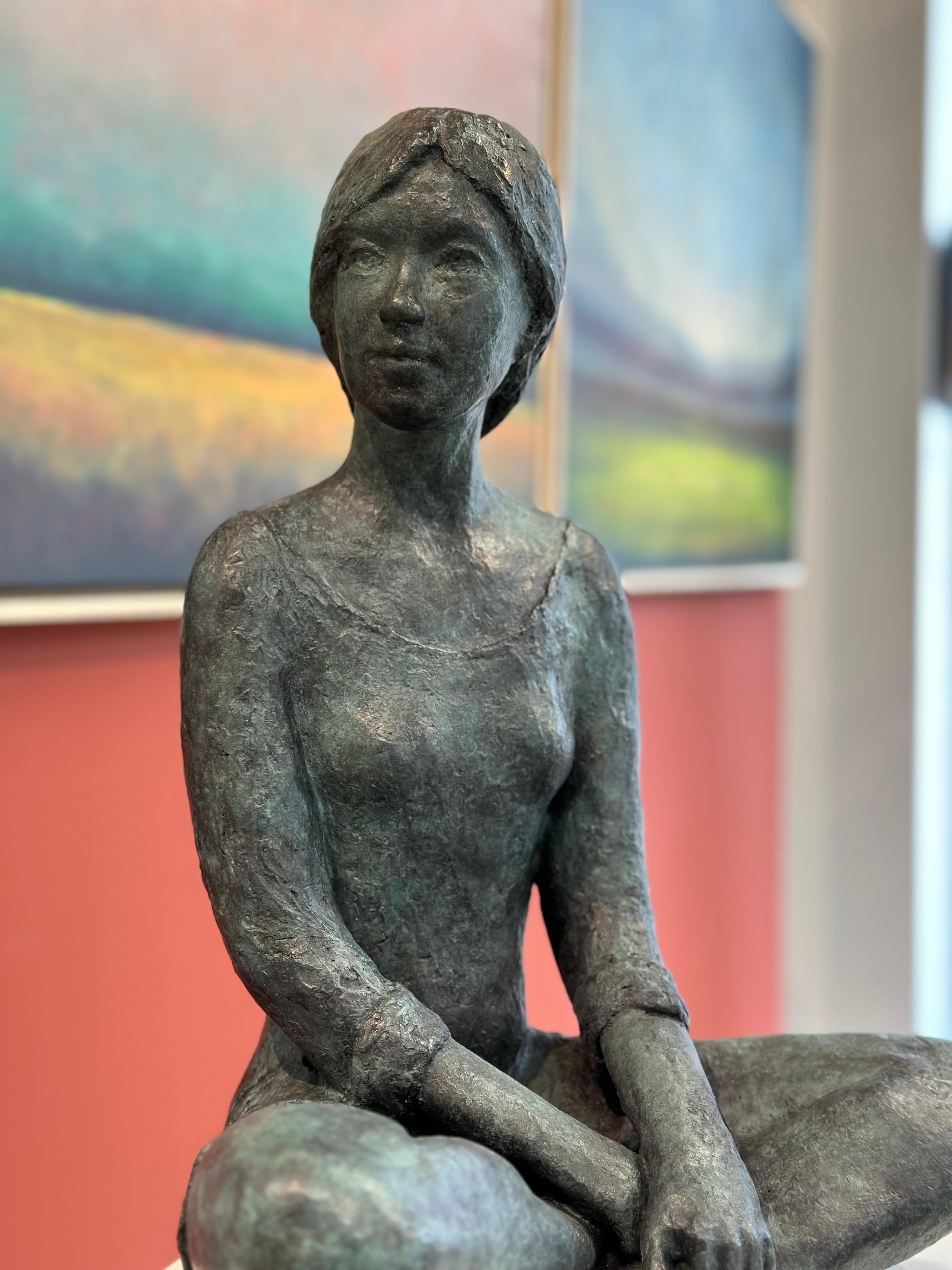 Sandra- 21st Century Bronze Sculpture of a sitting Young Girl For Sale 3