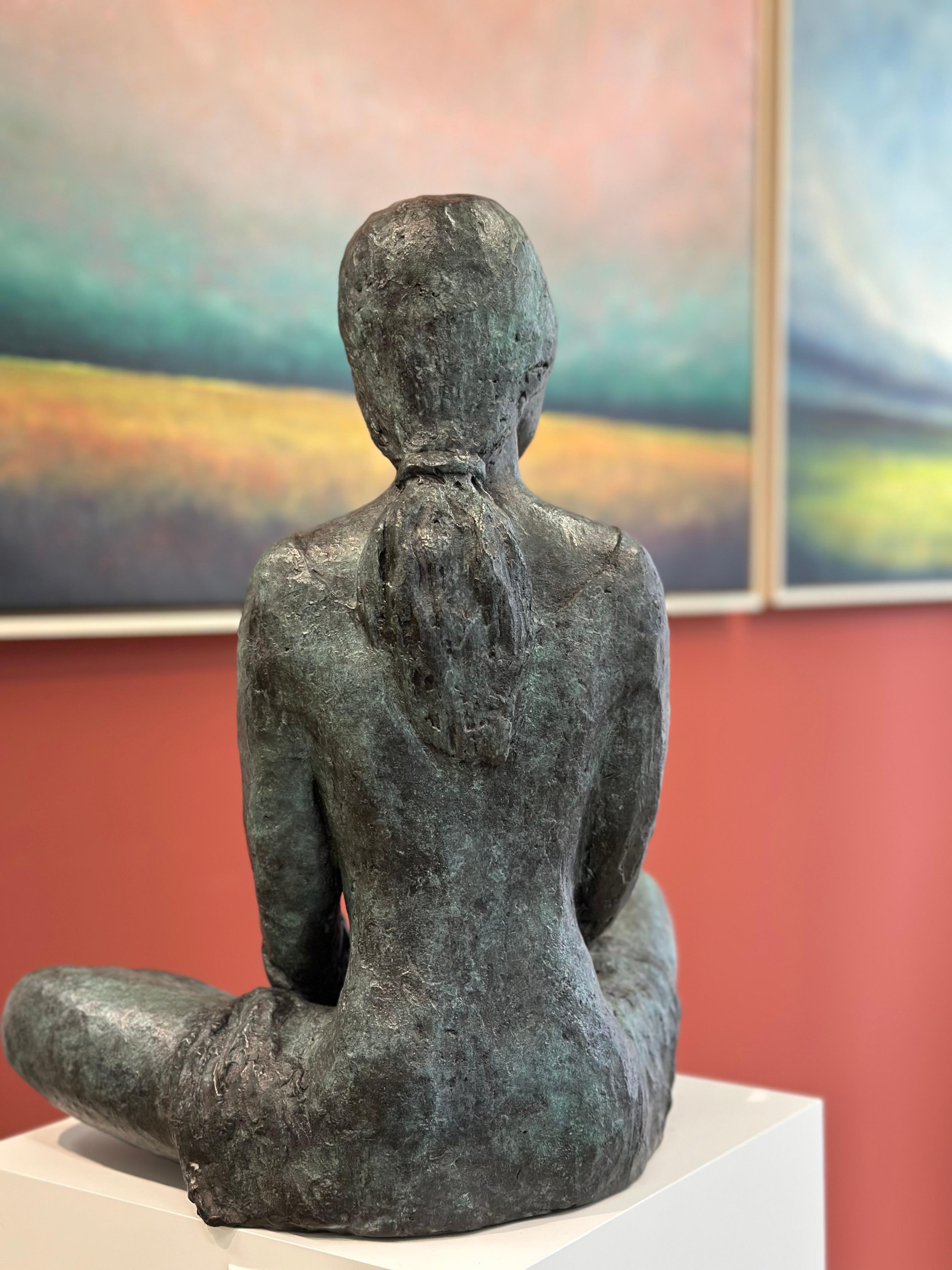 Sandra- 21st Century Bronze Sculpture of a sitting Young Girl For Sale 4