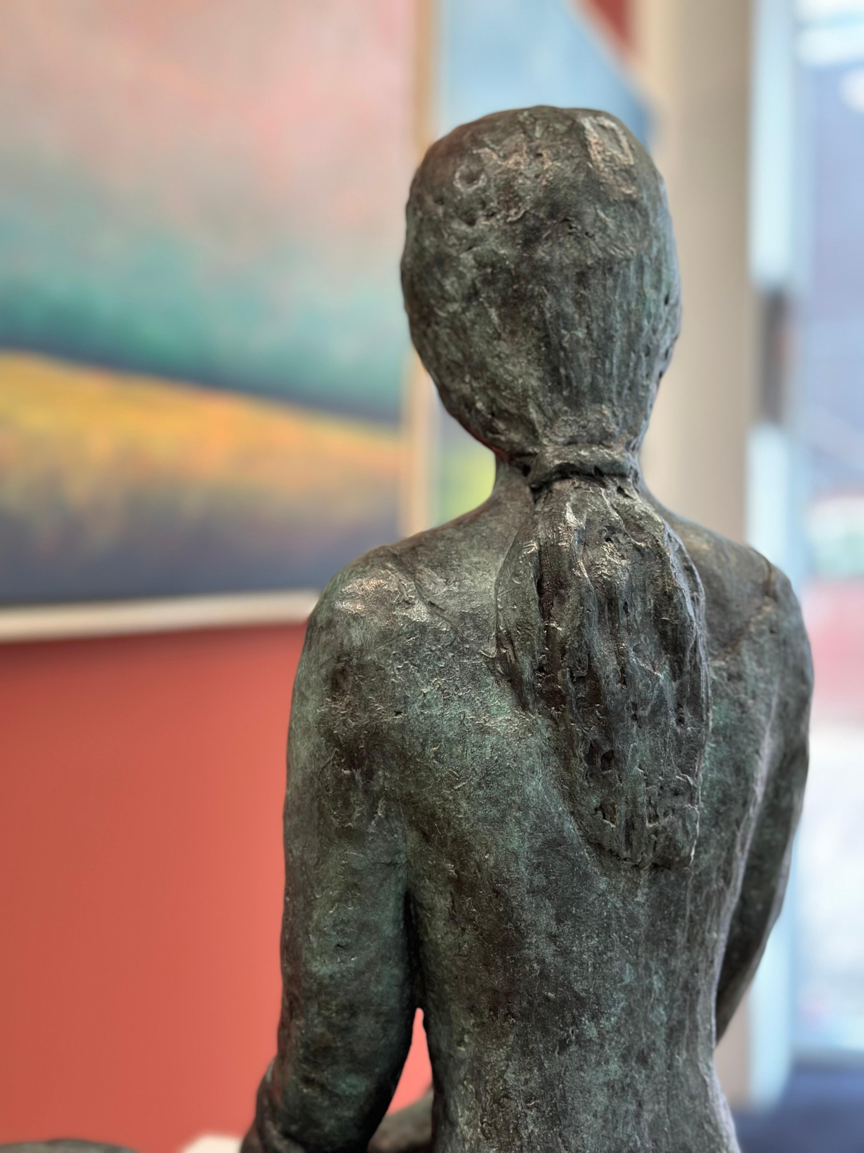 Sandra- 21st Century Bronze Sculpture of a sitting Young Girl For Sale 5