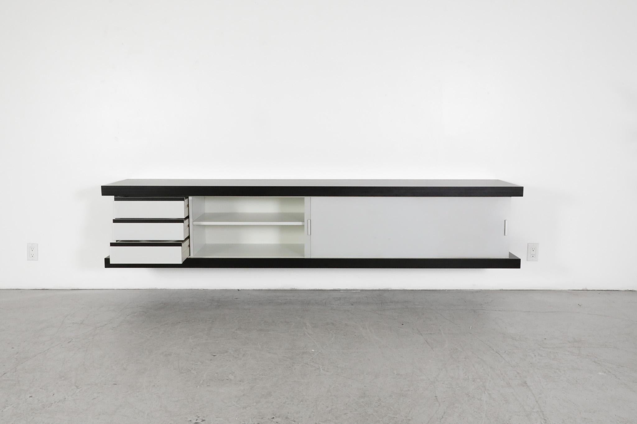 Wim Wilson Black and White Wall Mount Credenza for Castelijn, 1964 Model D242 In Good Condition For Sale In Los Angeles, CA