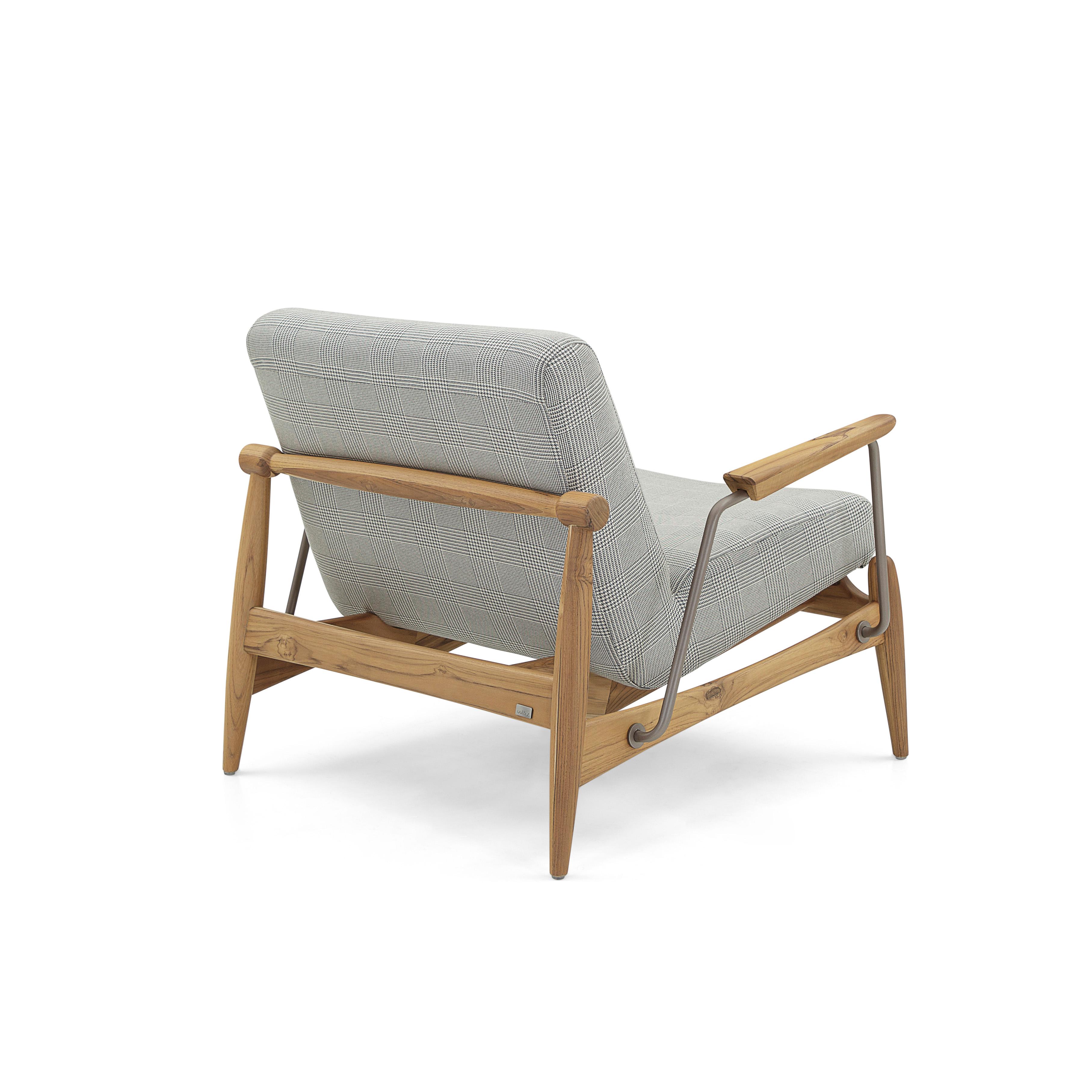 Brazilian Win Armchair Featuring Metal & Teak Wood Frame with Fabric Seating For Sale