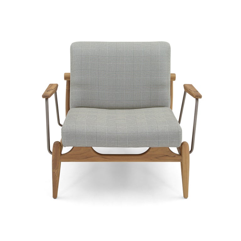 Contemporary Win Armchair Featuring Metal & Teak Frame with Fabric Seating For Sale
