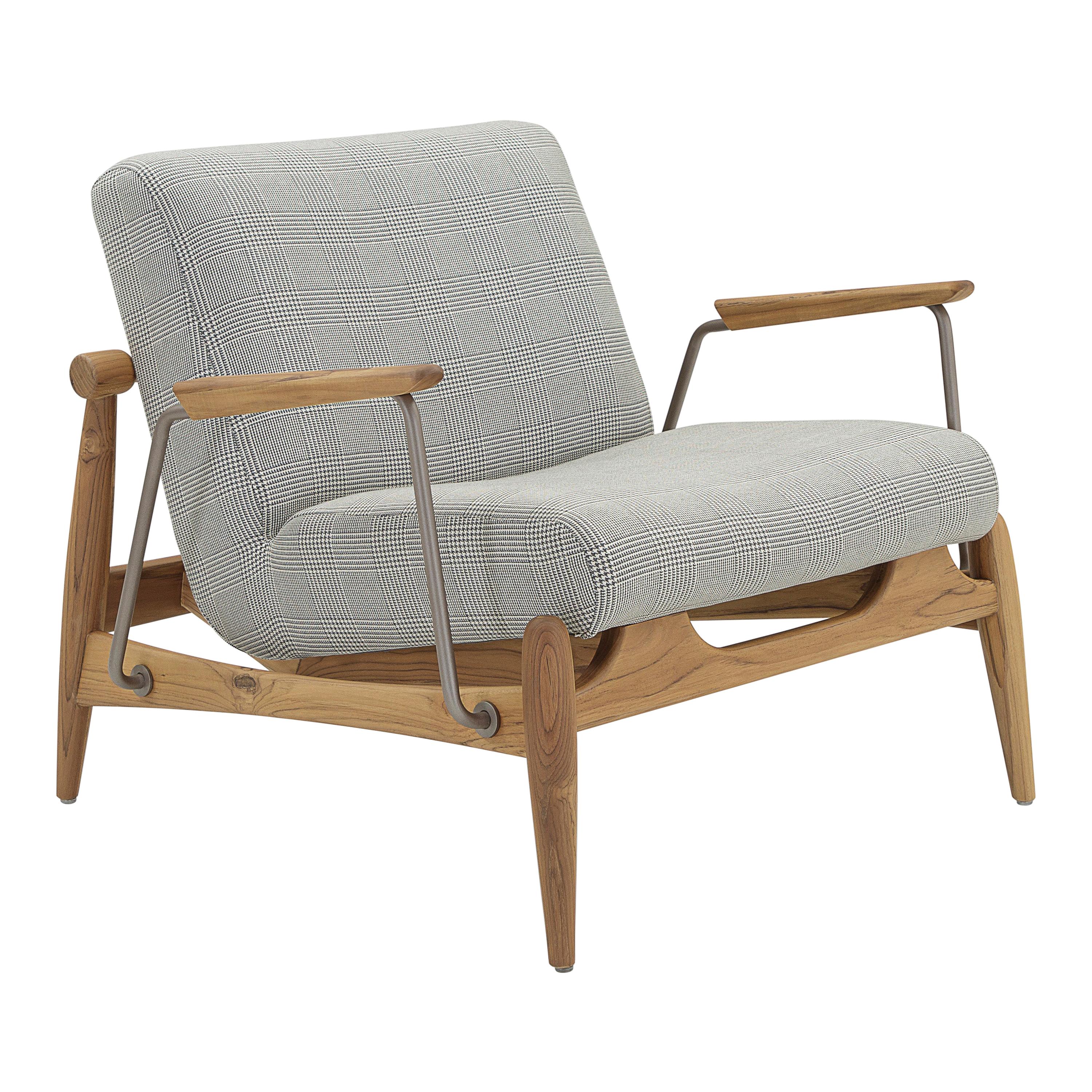Win Armchair Featuring Metal & Teak Wood Frame with Fabric Seating For Sale