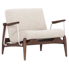 Win Armchair Featuring Metal & Walnut Frame with Ivory Fabric Seating