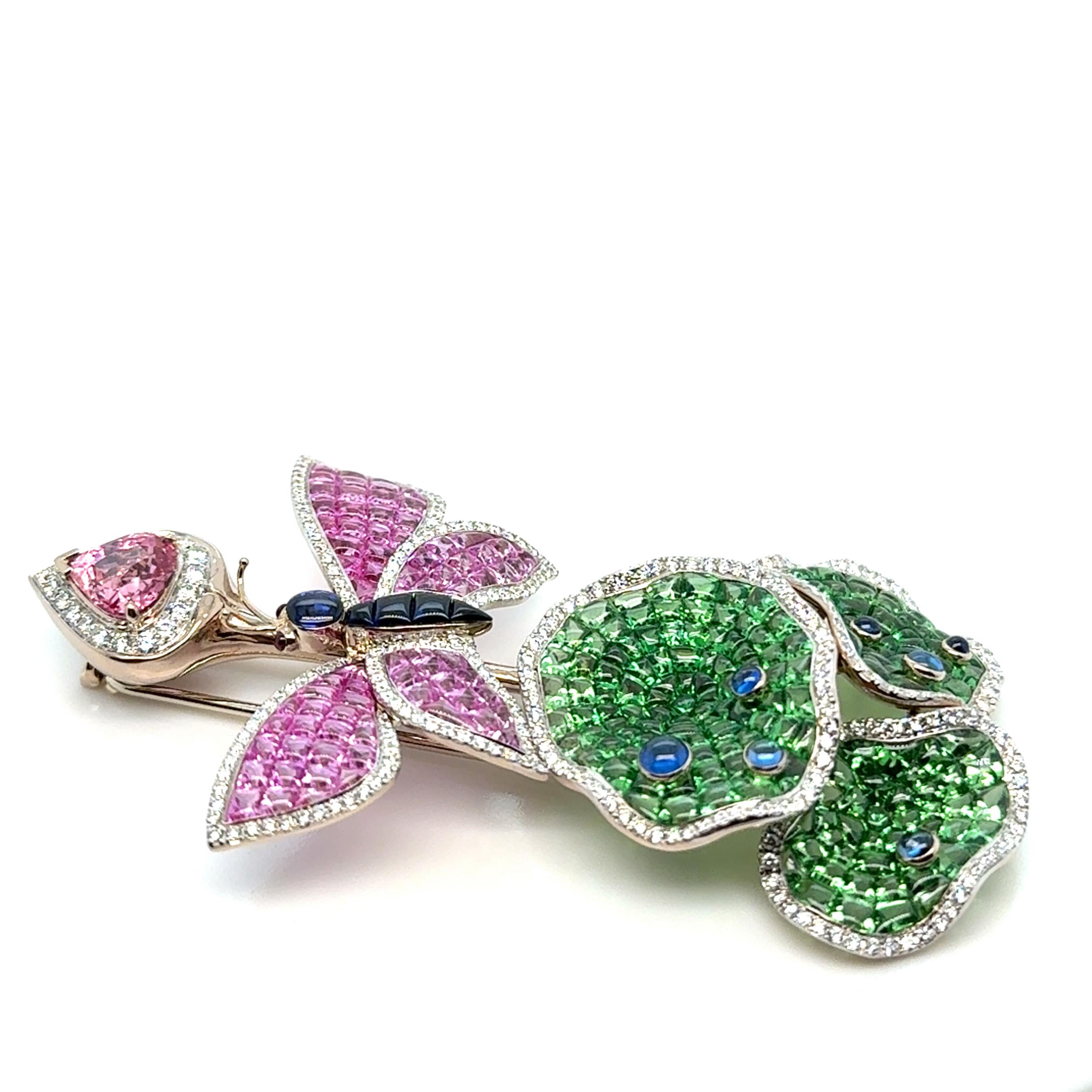 Pear Cut WIN, Padparadscha Butterfly Brooch For Sale