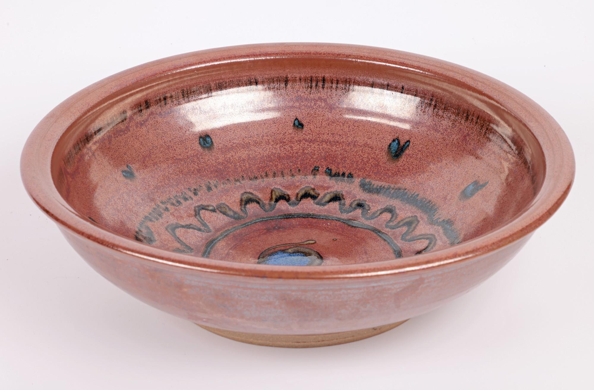 Glazed Winchcombe Studio Pottery Large Slip Decorated Bowl For Sale