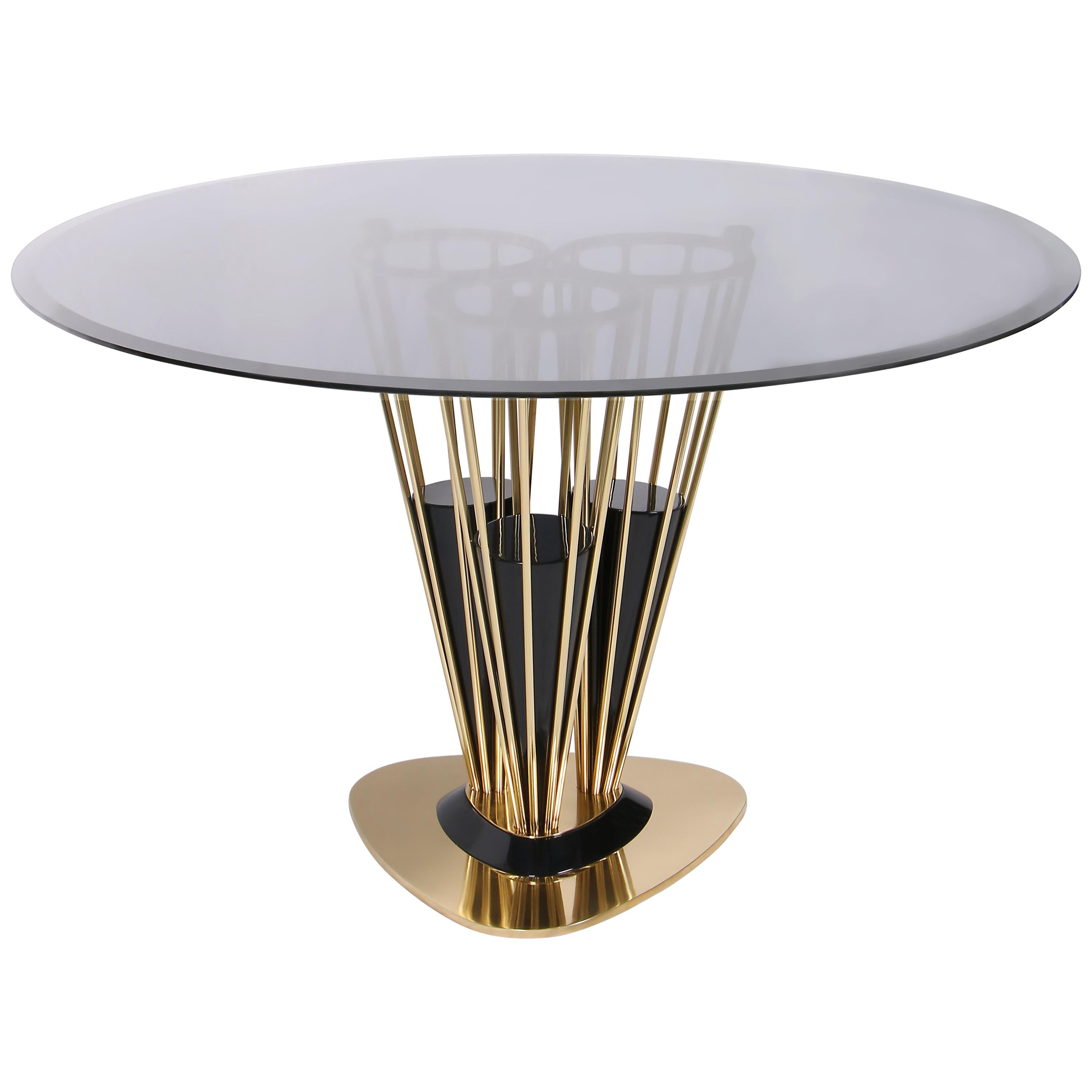 Winchester Dining Table in Brass and Smoked Glass For Sale