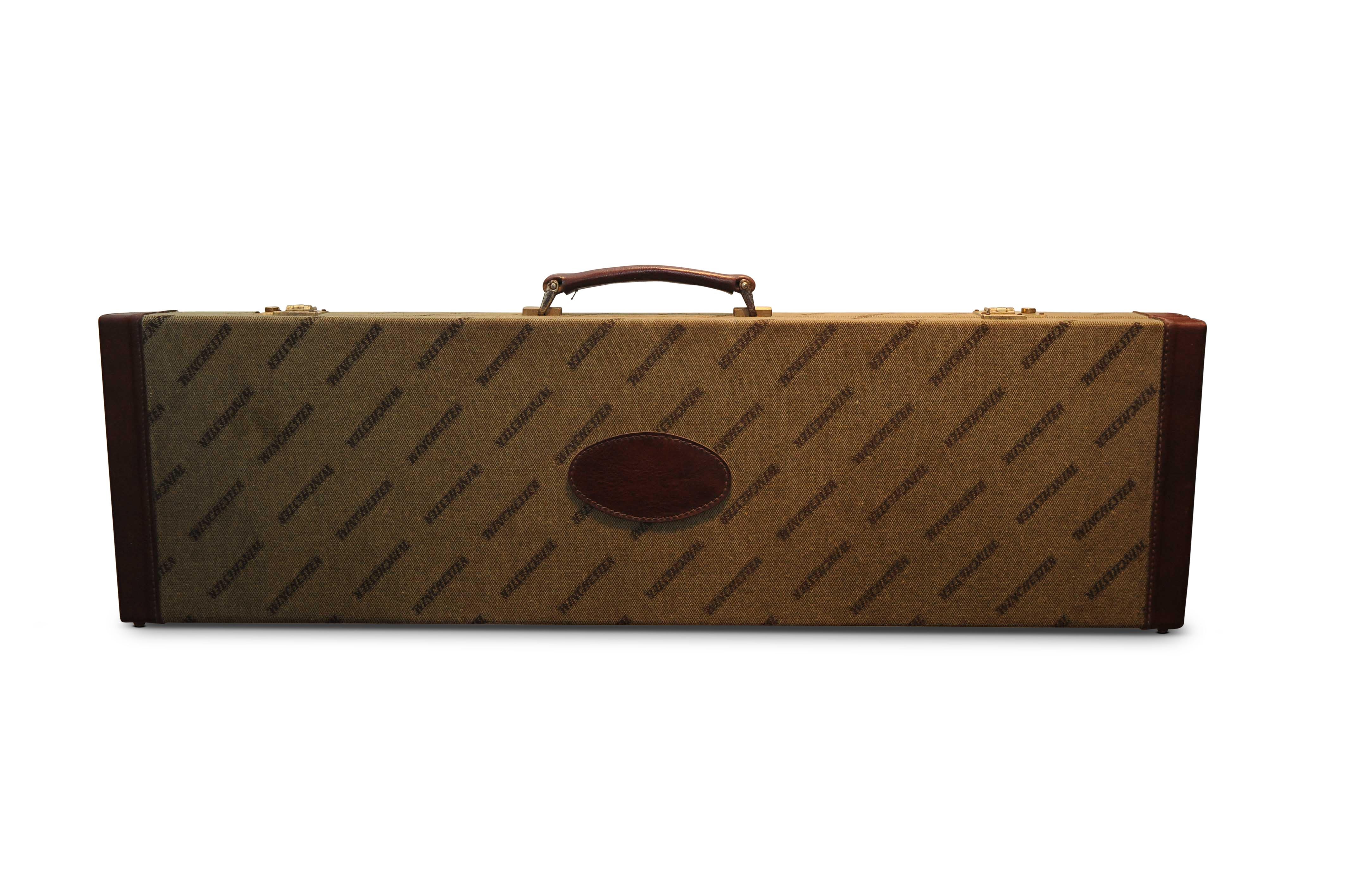 American Winchester Shotgun Case with Red Inner Lining, Leather Trim and Brass Locks For Sale