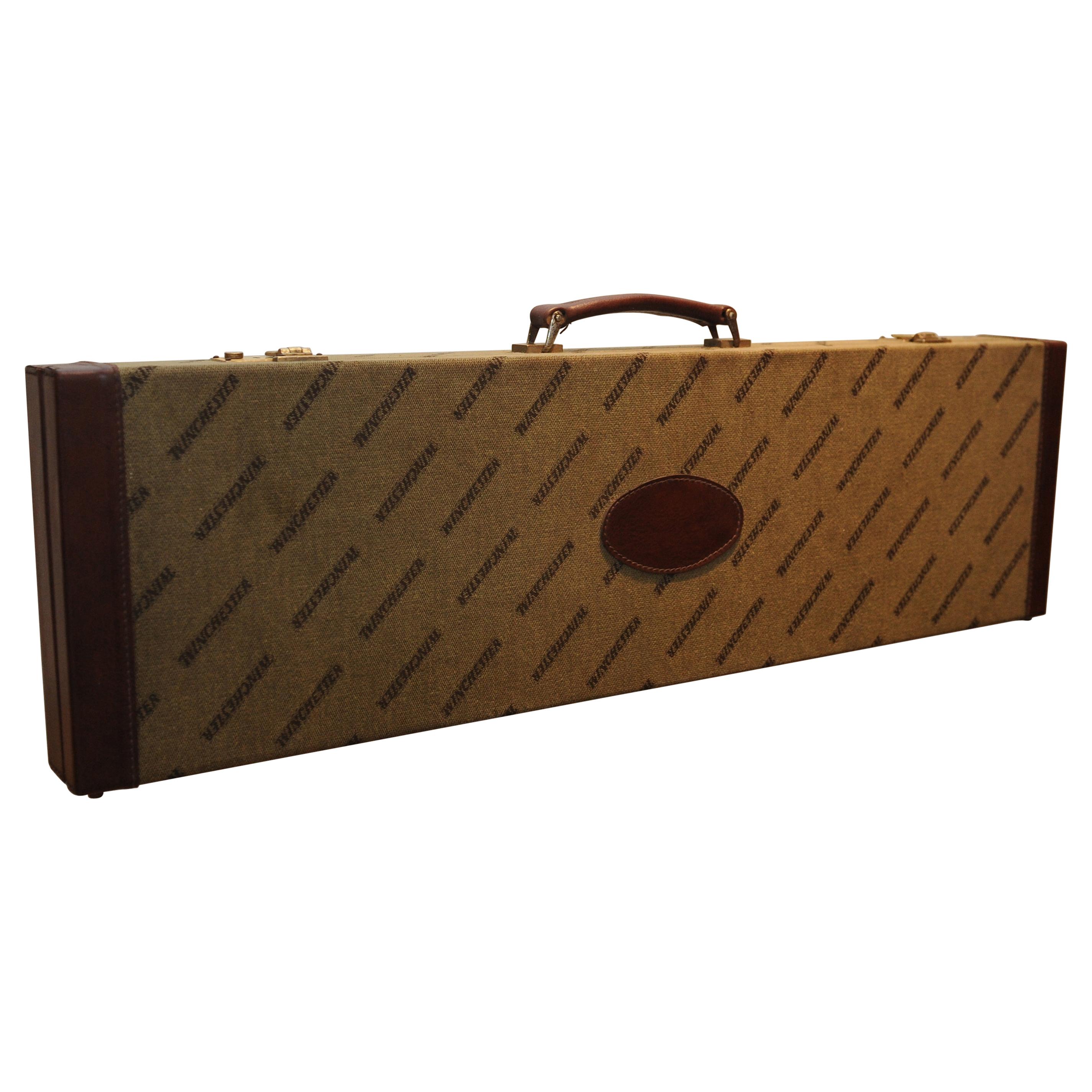 Winchester Shotgun Case with Red Inner Lining, Leather Trim and Brass Locks For Sale