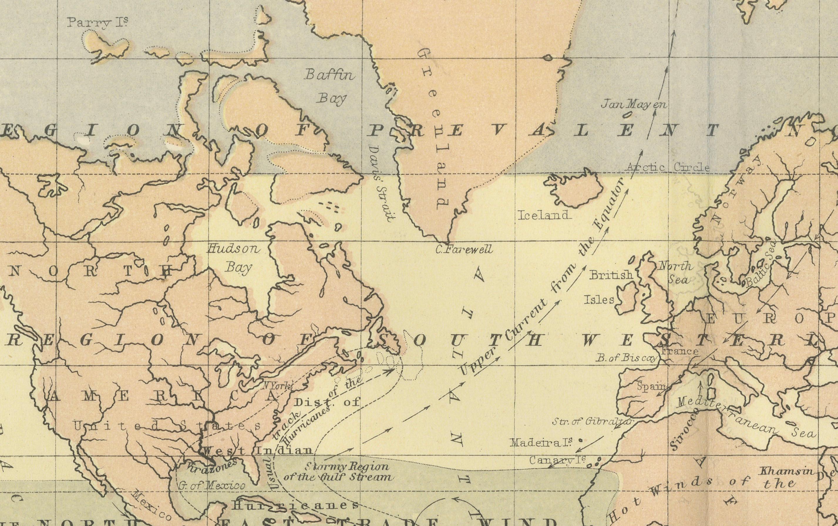 Wind and Hurricane Map by A.K. Johnston – Meteorological Chart 1852 For Sale 3