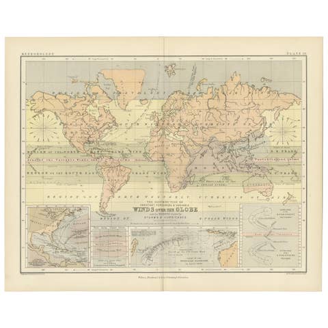 Wind and Hurricane Map by A.K. Johnston – Meteorological Chart 1852