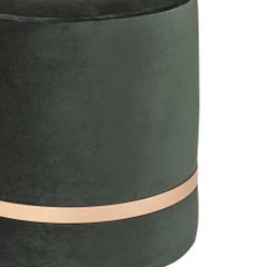 Ottoman Modern Round, Velvet Upholstery and Metal Rim