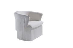 "Wind" Swivel Armchair Off White Velvet and Silk Fringes