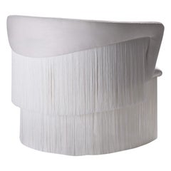 "Wind" Swivel Armchair Off White Velvet and Silk Fringes