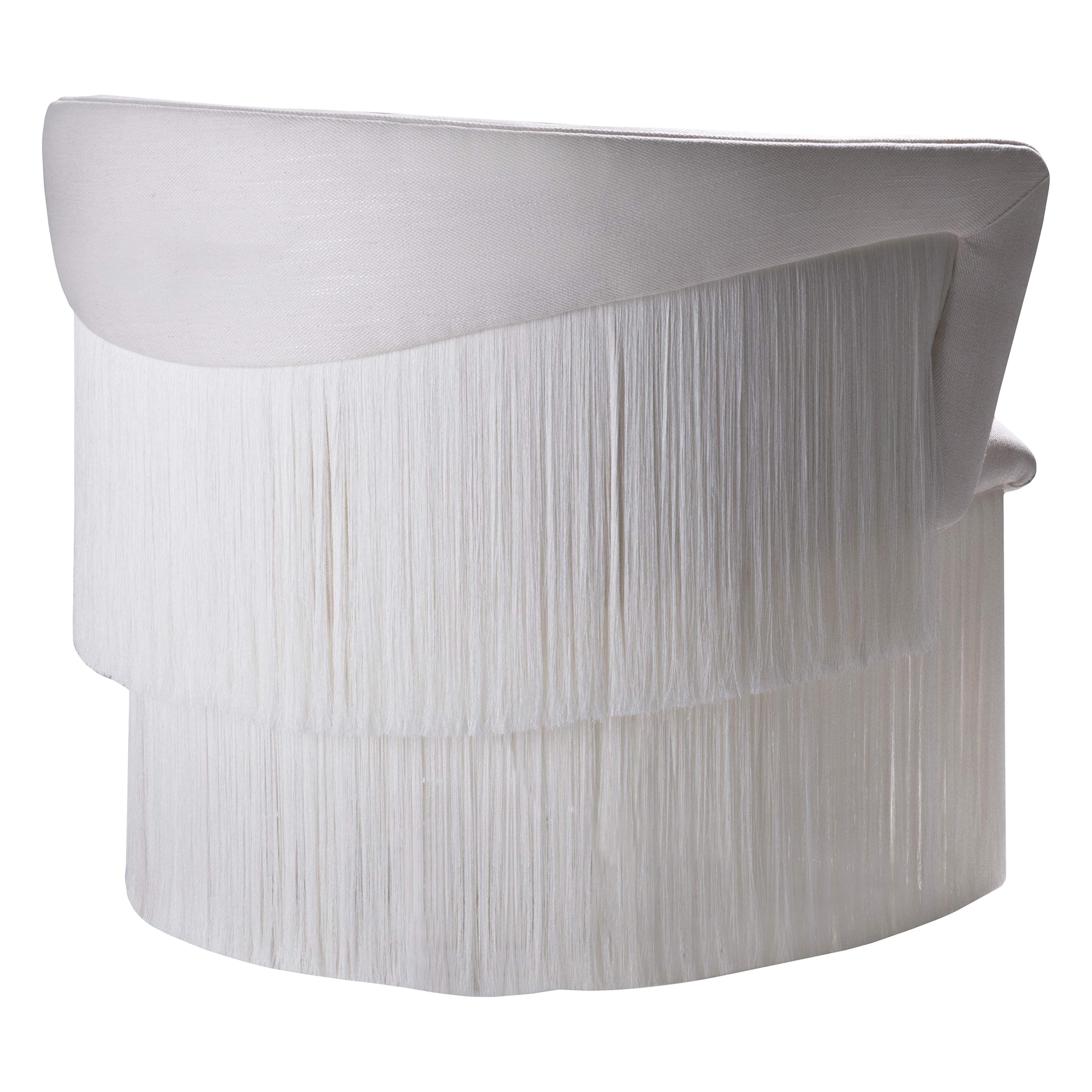 "Wind" Swivel Armchair in Velvet and Silk Fringes Off White For Sale
