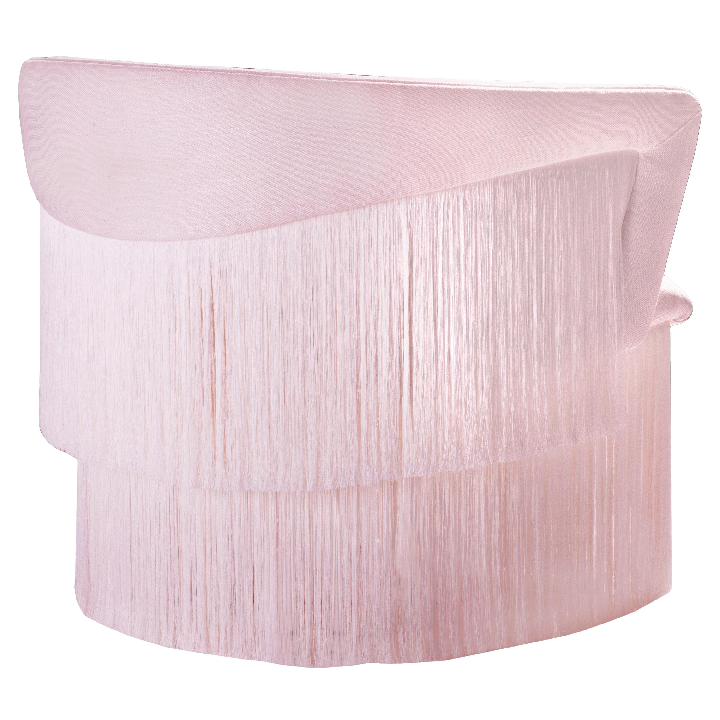 "Wind" Swivel Armchair with Silk Fringes in Pink Color