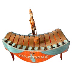 Vintage Wind Up Musical Toy 'Zilotone', Clown Playing Xylophone, Wolverine Co. 1930's