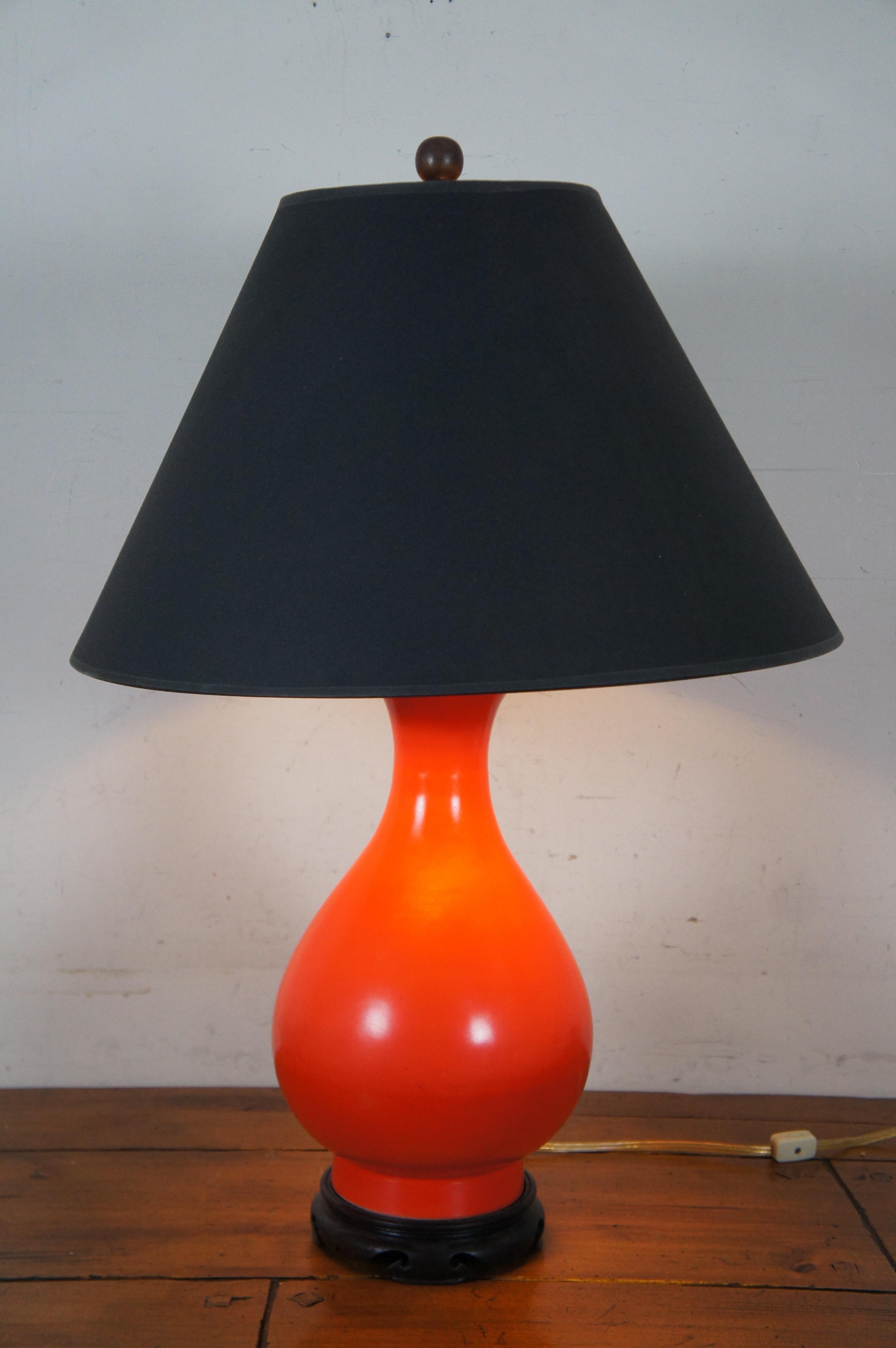 Windermere Lotus Arts Chinoiserie Orange Ceramic Mantel Vase Urn lamp 30