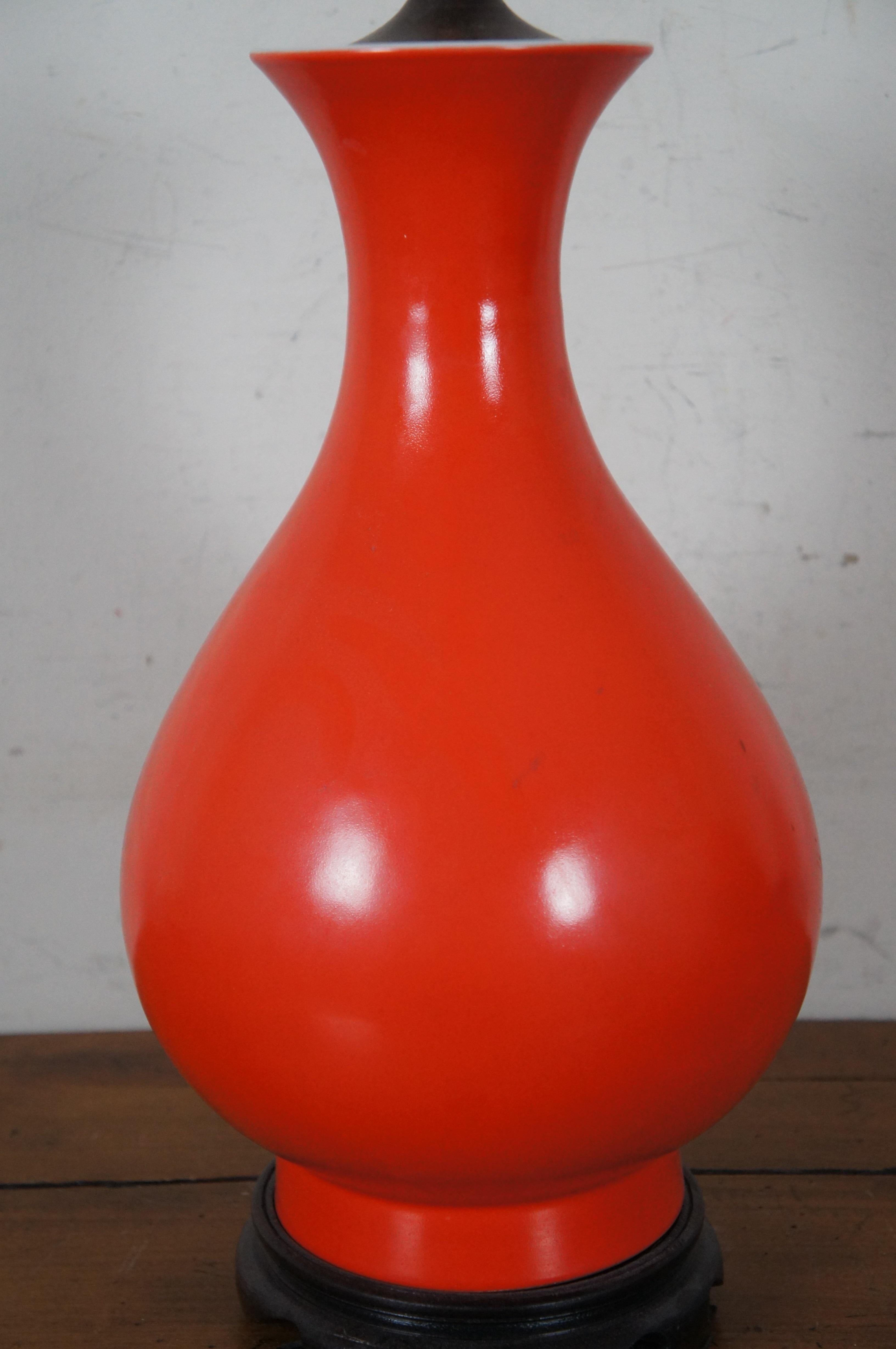 20th Century Windermere Lotus Arts Chinoiserie Orange Ceramic Mantel Vase Urn lamp 30