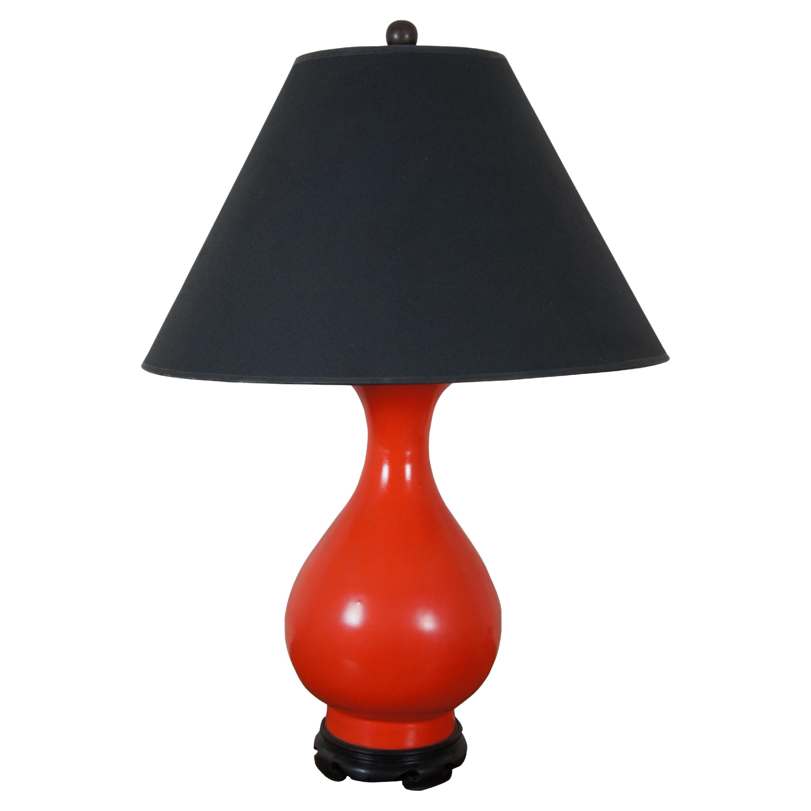 Windermere Lotus Arts Chinoiserie Orange Ceramic Mantel Vase Urn lamp 30" For Sale