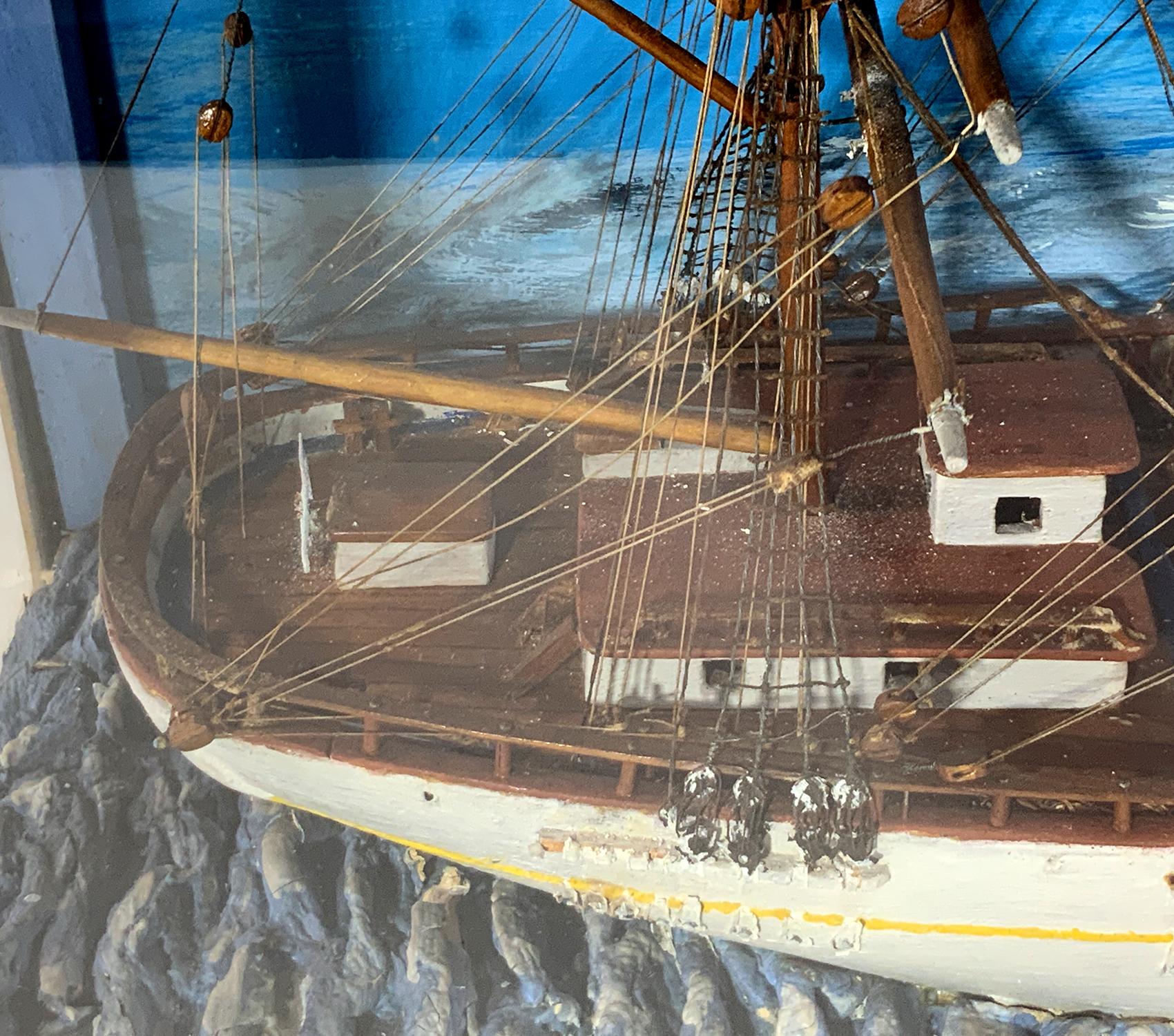 Wood Windjammer Ship Model Diorama For Sale