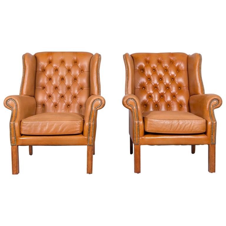 Windmill Chesterfield Leather Armchair Set Cognac OneSeat Vintage