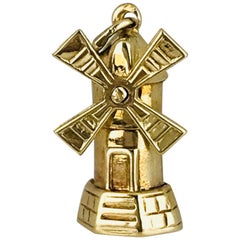 Windmill, with Movable Mill, 14 Karat Yellow Gold, circa 1930s