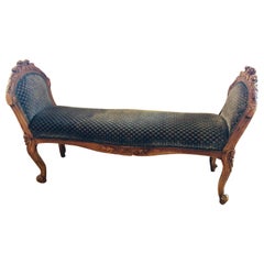 Window Bench in French Louis XVI Carved Style in Walnut Wood