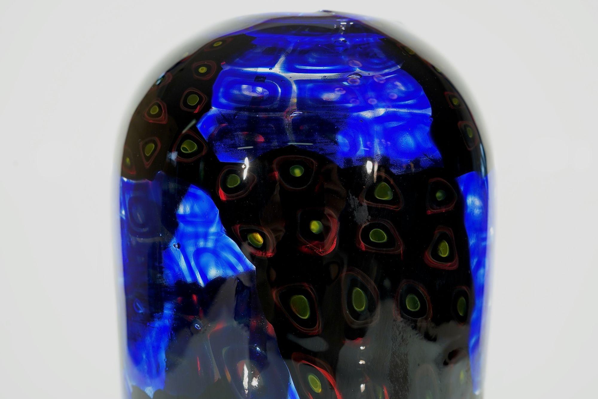 Fine XX secolo Vaso Window Murano in nero e blu in vendita