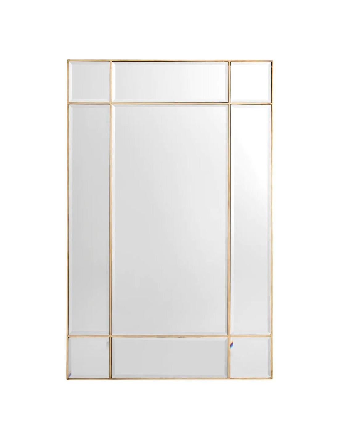 Moderne Miroir en forme de fenêtre, finition laiton vintage Verre biseauté. en vente
