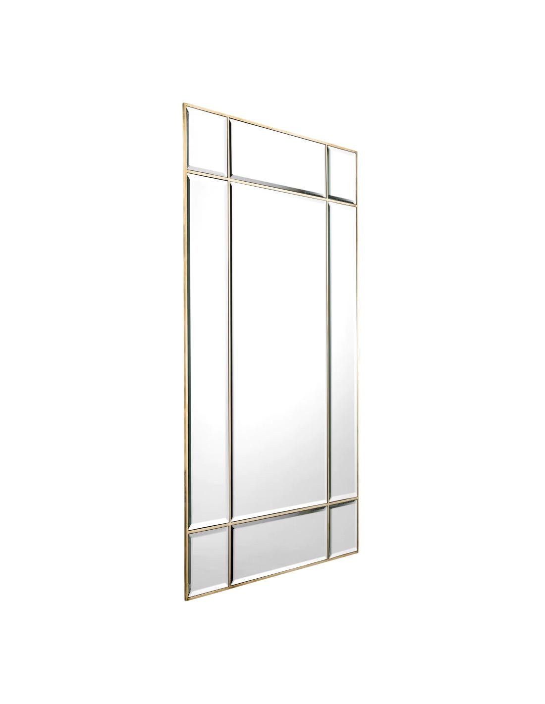 Français Miroir en forme de fenêtre, finition laiton vintage Verre biseauté. en vente