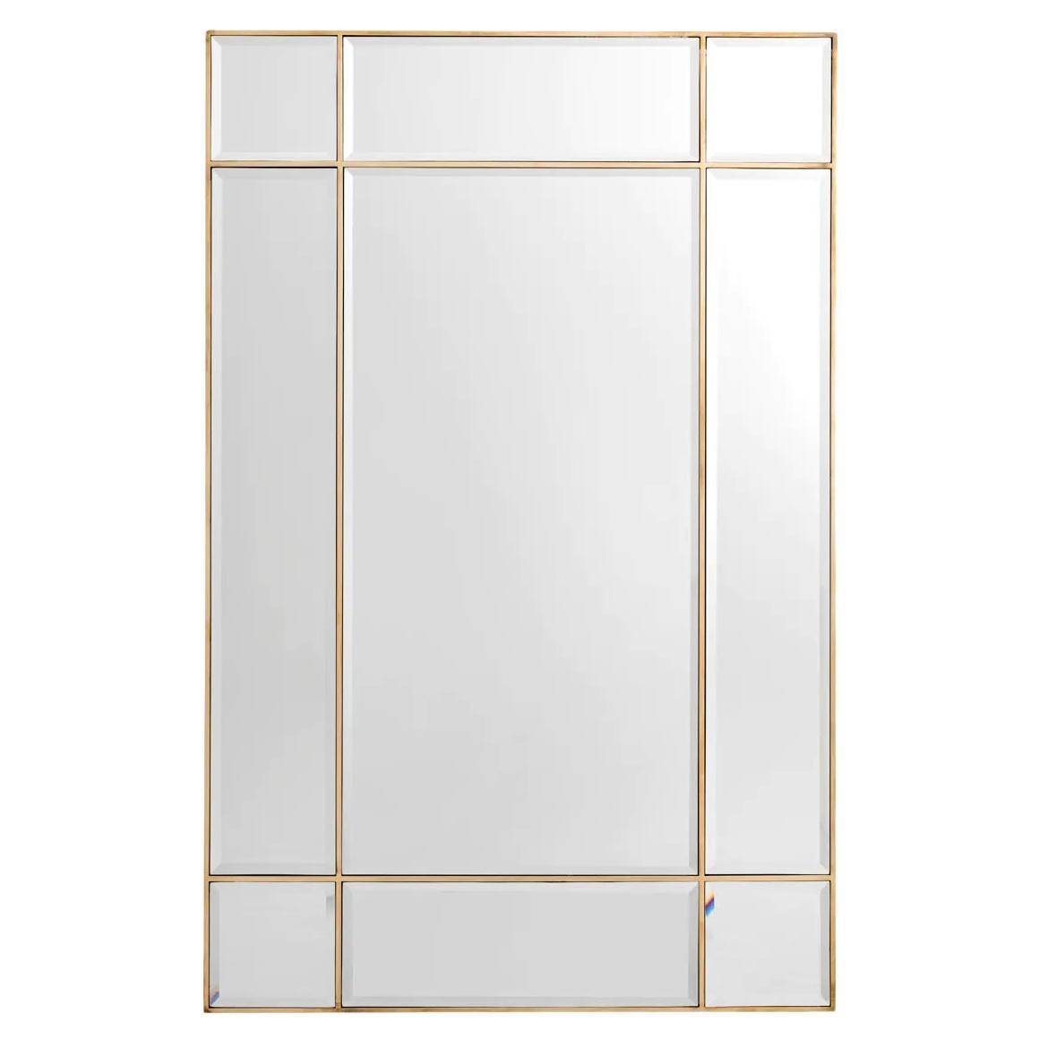 Window-Shaped Mirror, Vintage Brass Finish Bevelled Mirror Glass.