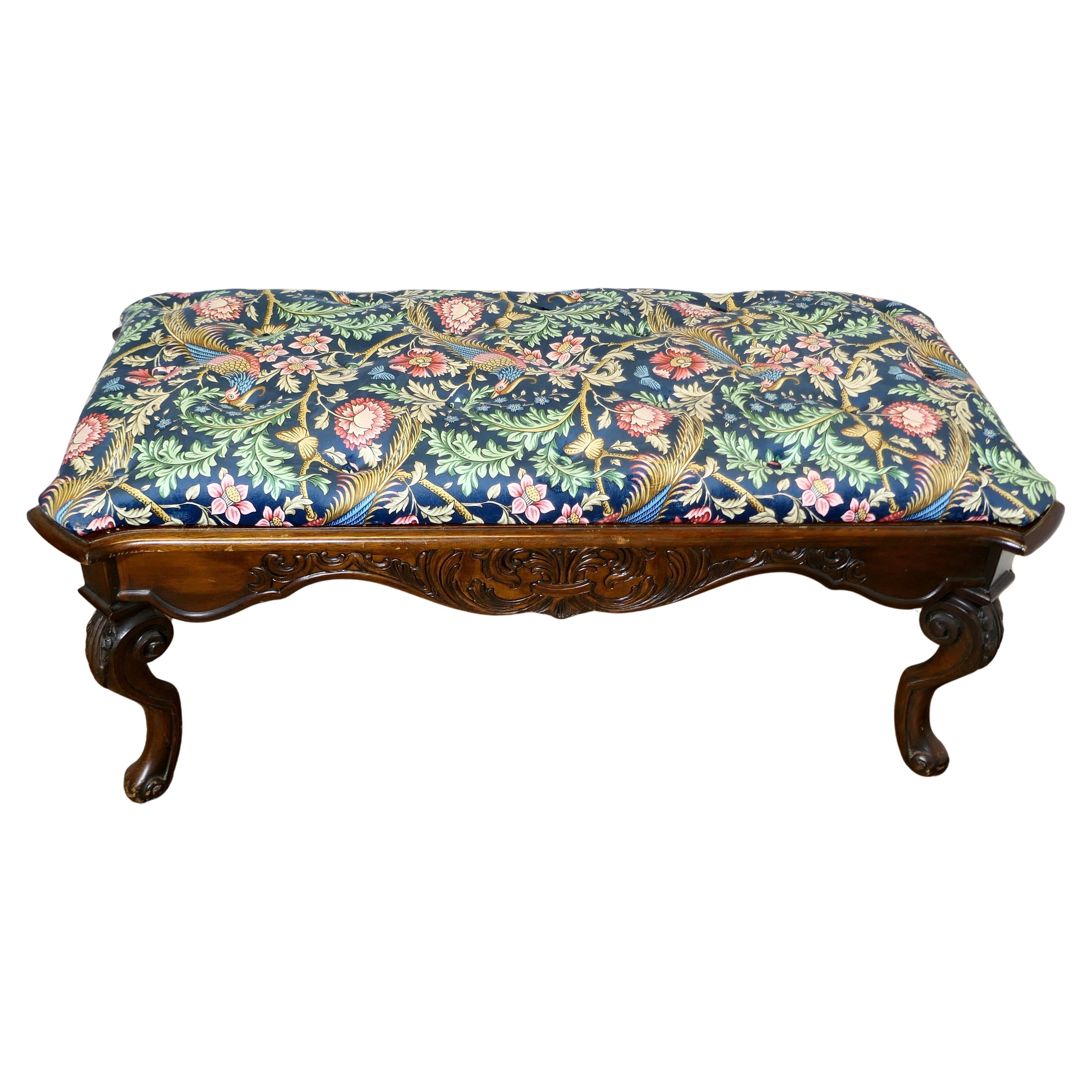 Window Stool Upholstered in Navy Liberty William Morris Velvet For Sale